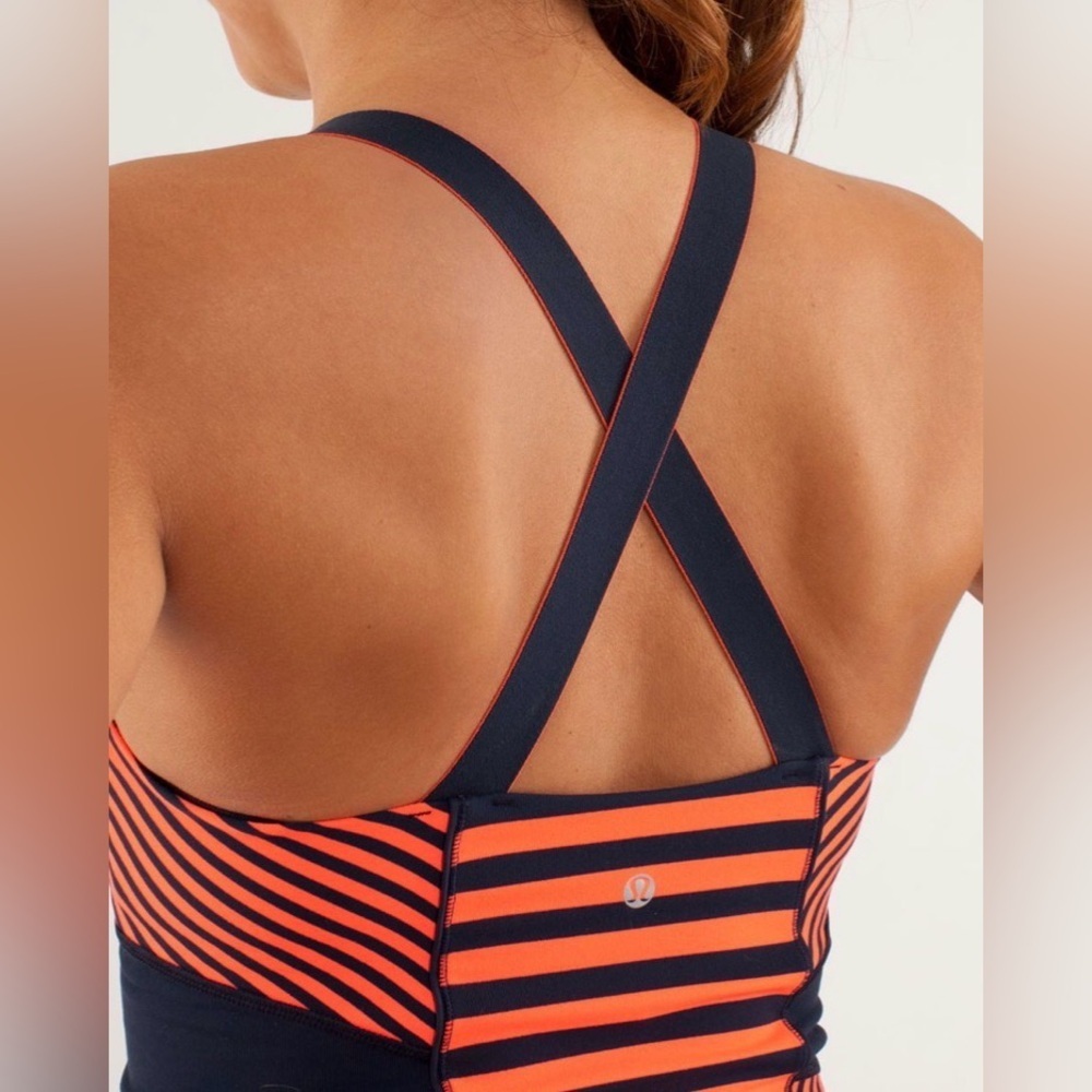 LULULEMON WORK IT OUT TANK ORANGE NAVY STRIPE ATHLETIC TANK TOP SZ 10 - Picture 7 of 8